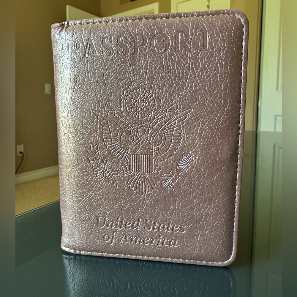 Metallic Pink Passport Holder with Pen